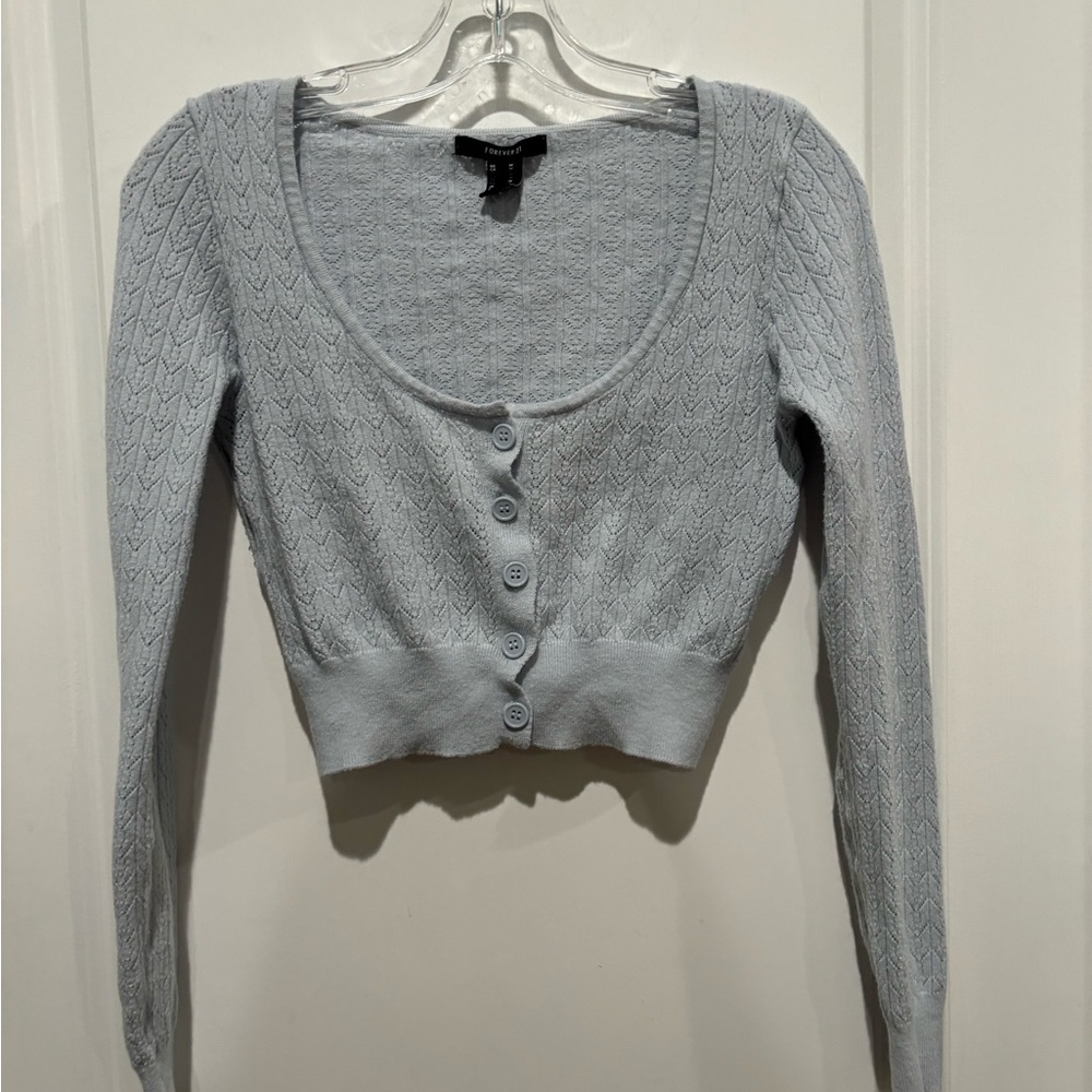 Forever 21 Baby Blue Cropped Cardigan Sweater, Sz M